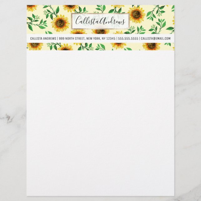Sonnenblumen Neon Pastellgelbe Gelbe Sonnenblumen  Briefbogen (Vorderseite)