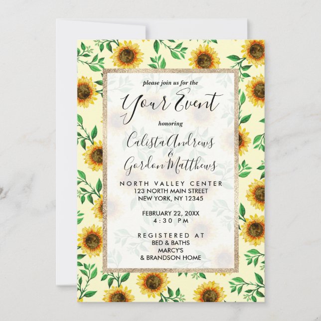 Sonnenblumen Neon Pastellgelbe Gelbe Sonnenblumen  Einladung (Vorderseite)