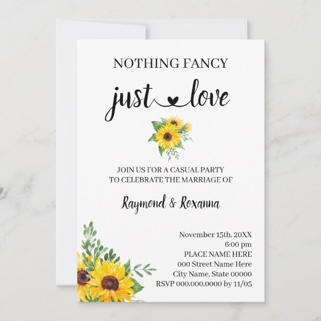 Sonnenblumen Nichts Extravagant nur Liebe Elopemen Einladung (Vorderseite)