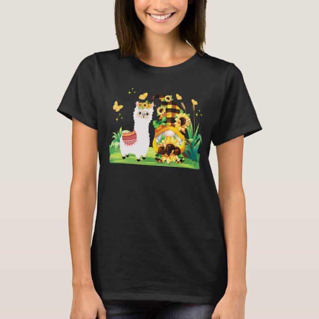 Sonnenblumen Niedliche Gnome Floral Llama Bauer Fa T-Shirt (Vorderseite)