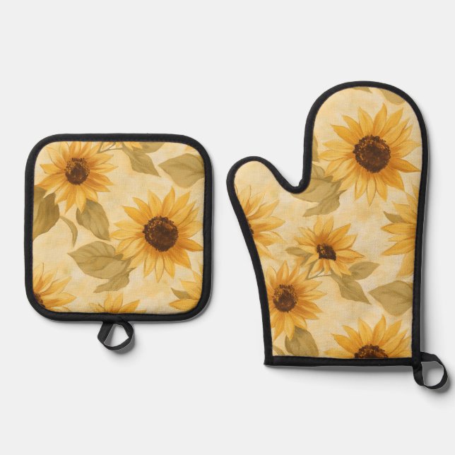 Sonnenblumen Ofen Mitt und Pot Holder Set (Vorderseite)