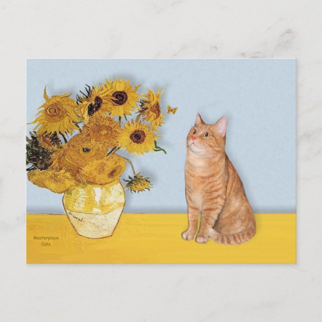 Sonnenblumen - Orange Tabby Cat 46 Postkarte (Vorderseite)