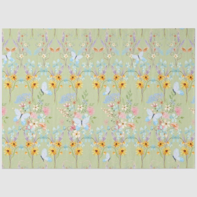 Sonnenblumen Ostern Schmetterling Grün Decoupage Seidenpapier (Vorderseite)