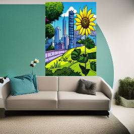 Sonnenblumen, Park und Stadt | AI Art Poster