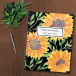 Sonnenblumen Personalisiert 2023 Planer<br><div class="desc">Dieser einzigartige Planner ist mit gelben Aquarellblumen und grünen Blätter auf schwarzem Hintergrund dekoriert. Einfach mit Ihrem Namen und Jahr anpassbar. Weil wir unsere Kunstwerke erstellen,  werden Sie dieses exakte Bild von anderen Designern nicht finden. Original Wasserfarbe © Michele Davies.</div>