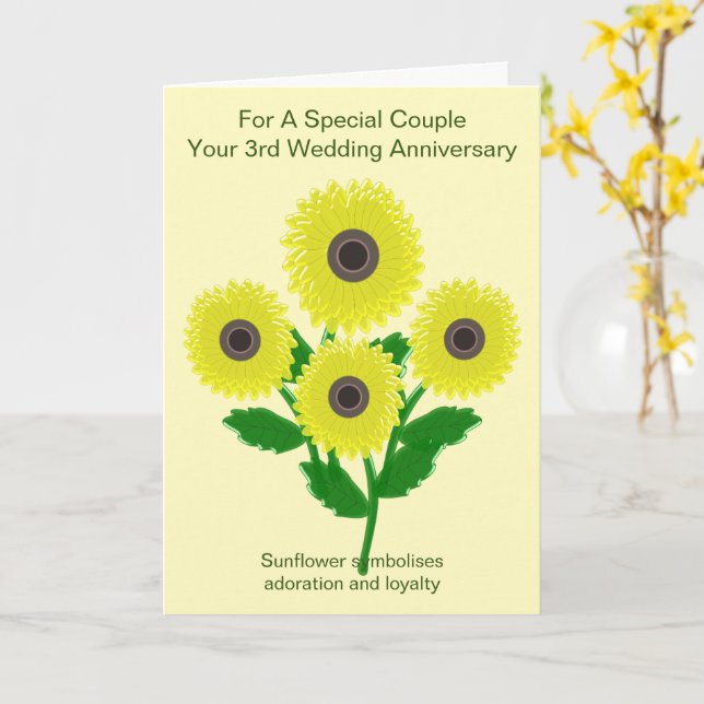 Sonnenblumen Personalisiert 3. Hochzeitstag Karte (Gelbe Blume)