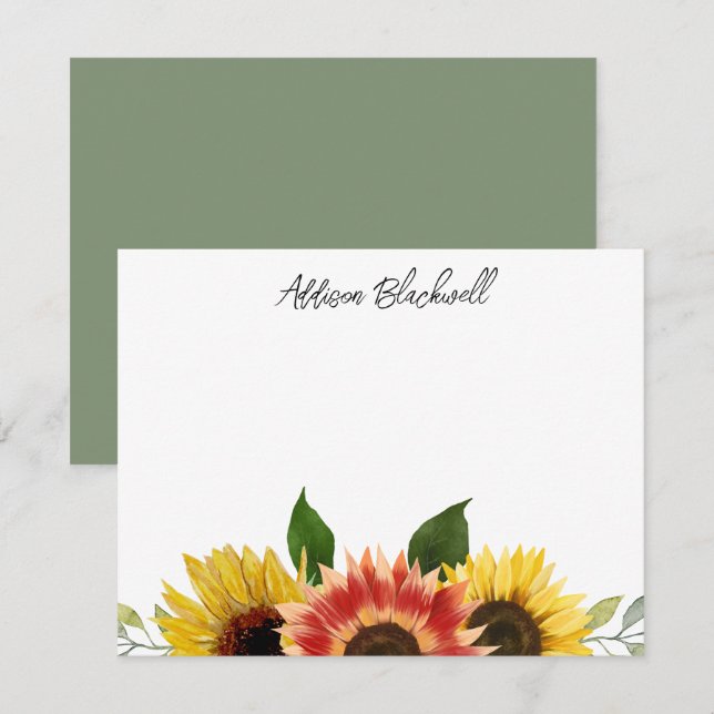 Sonnenblumen Personalisierter Name Rot und Gelb Mitteilungskarte (Vorne/Hinten)