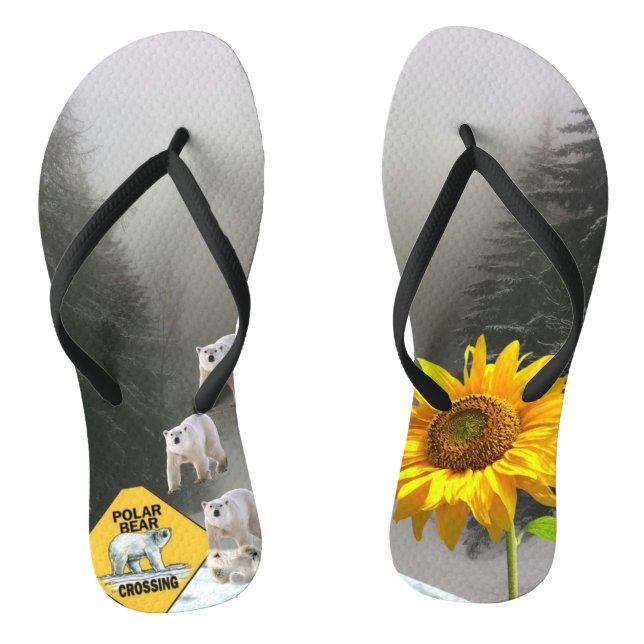 Sonnenblumen Polar Bären Blütenflöten Flops Flip Flops (Fußbett)