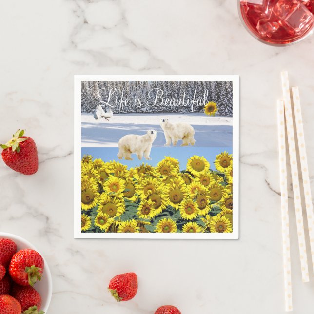 Sonnenblumen-Polar-Bärenpapier Napkins Serviette (Beispiel)