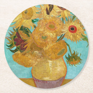 Sonnenblumen, postimpressionistisches Stillleben-G Runder Pappuntersetzer