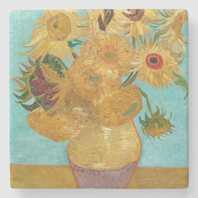 Sonnenblumen, postimpressionistisches Stillleben-G Steinuntersetzer (Vorderseite)