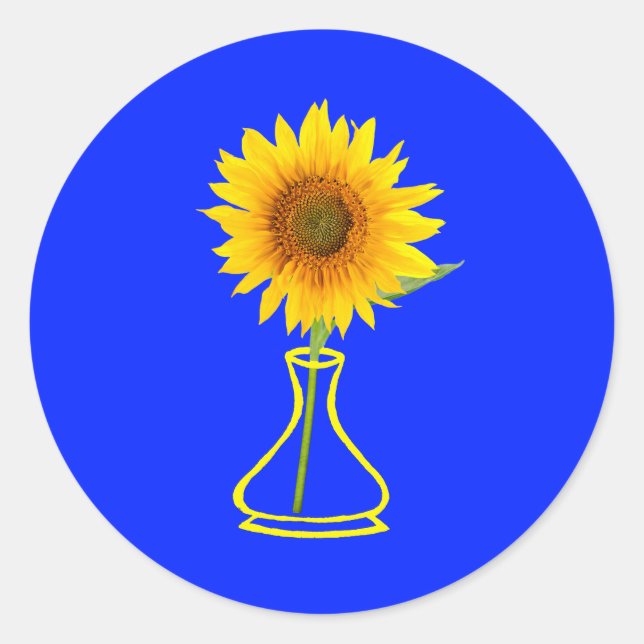 Sonnenblumen-Power Sonnenblumen und Vase Runder Aufkleber (Vorderseite)
