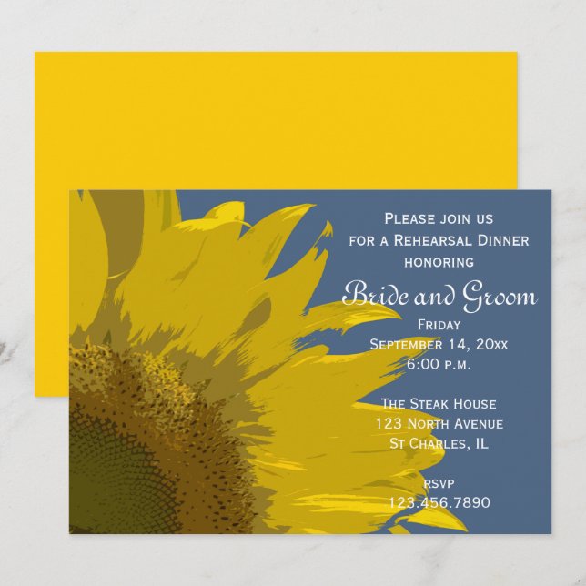 Sonnenblumen Print Hochzeit Probe Dinner einladen Einladung (Vorne/Hinten)