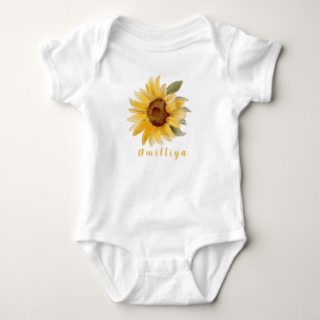 Sonnenblumen Print Personalisiert Name Niedlich Mo Baby Strampler (Vorderseite)