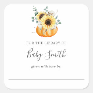 Sonnenblumen Pumpkin Baby Duschkabine Buchzeichen Quadratischer Aufkleber