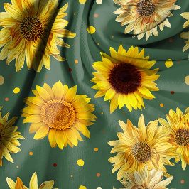 Sonnenblumen Punkte Grün Wiederholungsmuster Stoff