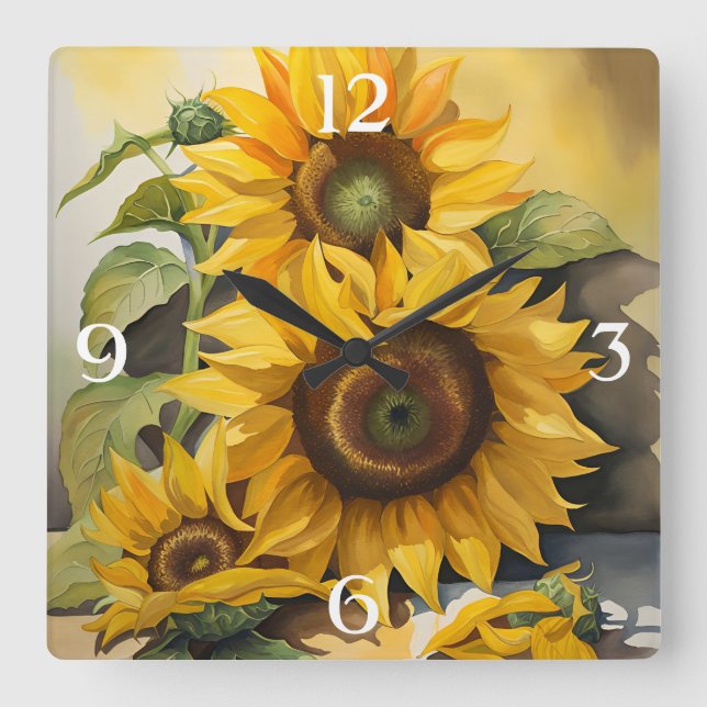 Sonnenblumen Quadratische Wanduhr (Vorderseite)