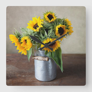 Sonnenblumen Quadratische Wanduhr