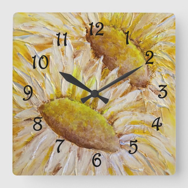 Sonnenblumen Quadratische Wanduhr (Vorderseite)