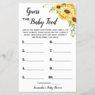 Sonnenblumen Raten Sie die Baby Food Duwer Game Ca Flyer