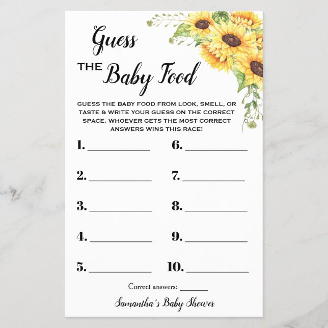 Sonnenblumen Raten Sie die Baby Food Duwer Game Ca Flyer (Vorne)