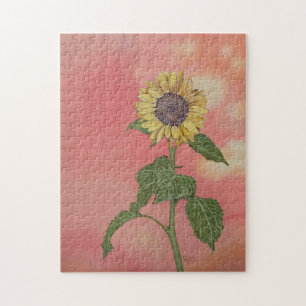 Sonnenblumen-Rätsel bei Sonnenuntergang