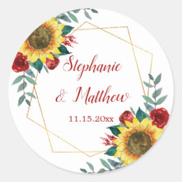 Sonnenblumen Red Floral Geometric Wedding Runder Aufkleber