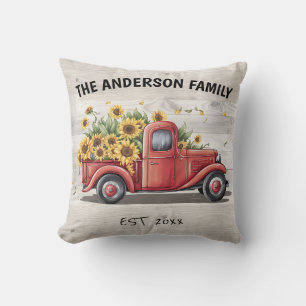 Sonnenblumen Red Truck Kundenname Kissen