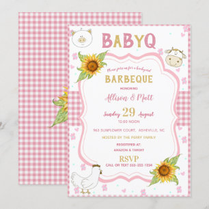 Sonnenblumen-Rosa-Gingham-Baby-Q-Grill-Einladung Einladung