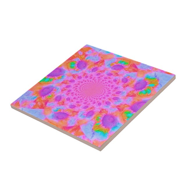 Sonnenblumen Rosa Orange Lila Vintage Kunst Fliese (Seite)