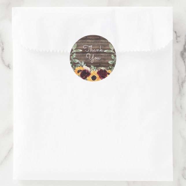 Sonnenblumen Rose Barn Wood Vielen Dank Runder Aufkleber (Tasche)