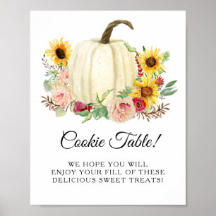 Sonnenblumen-Rosé-Blumen-Kürbis-Cookie-Tischschild Poster