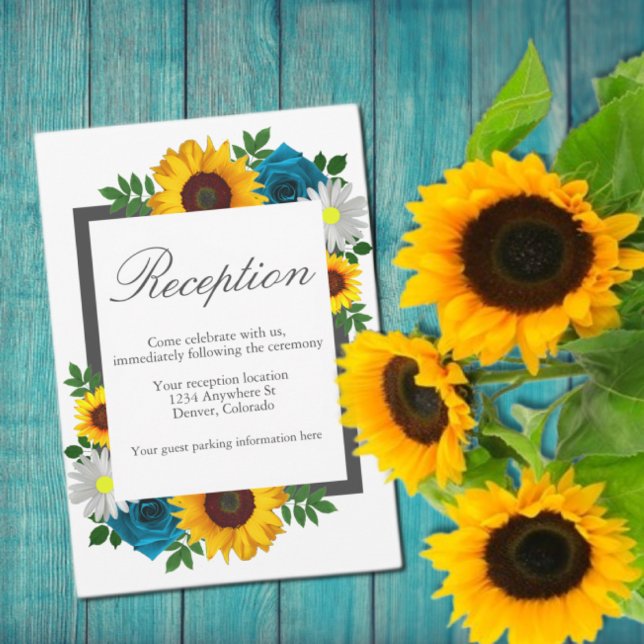 Sonnenblumen-Rose Daisy Floral Hochzeitsempfang Begleitkarte (Von Creator hochgeladen)