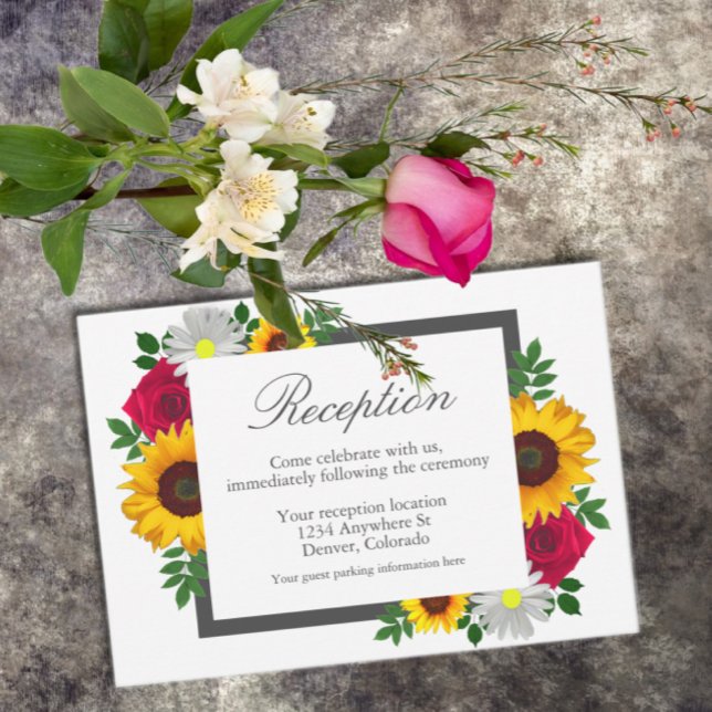 Sonnenblumen-Rose Daisy Floral Hochzeitsempfang Begleitkarte (Von Creator hochgeladen)