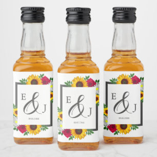 Sonnenblumen Rose Daisy Herbstblütenhochzeit Alkoholflaschenetikett