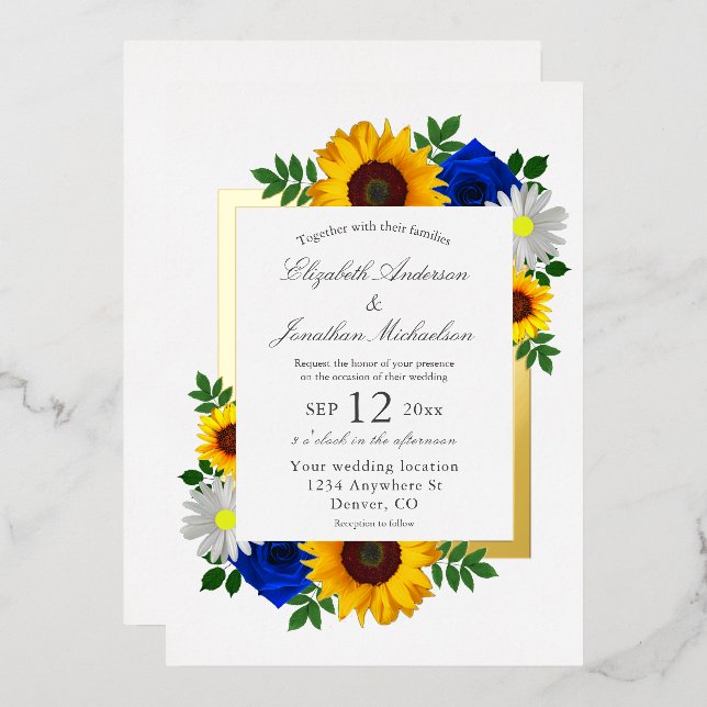 Sonnenblumen Rose Daisy Herbstblütenhochzeit Folieneinladung (Vorderseite/Rückseite)