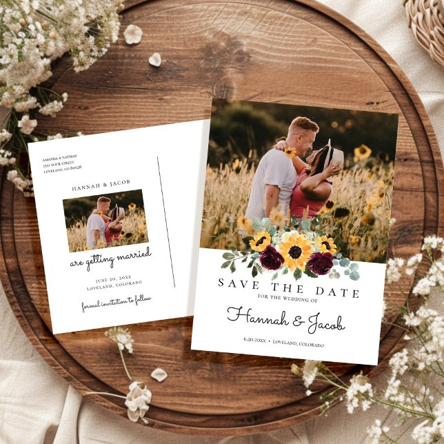 Sonnenblumen Rose Foto Save the Date Hochzeit Ankündigungspostkarte (Von Creator hochgeladen)
