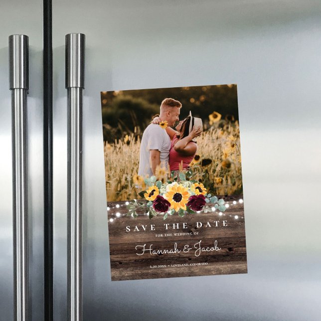 Sonnenblumen Rose Foto Stallholz Save the Date Magneteinladung (Von Creator hochgeladen)