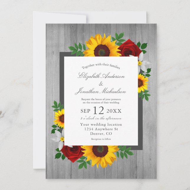 Sonnenblumen Rose Herbst Blumenzwiebelblume Hochze Einladung (Vorderseite)