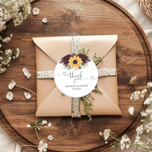 Sonnenblumen-Rose Hochzeit Vielen Dank Runder Aufkleber