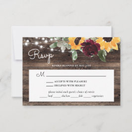 Sonnenblumen Rose Holz Hochzeit mit Mahlzeit UAWG RSVP Karte