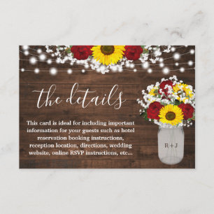 Sonnenblumen Rose Mason Jar Lights Hochzeiten Deta Begleitkarte