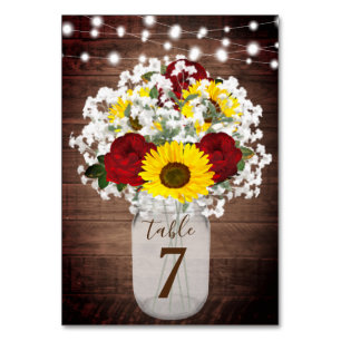 Sonnenblumen Rose Mason Jar String Lights Hochzeit Tischnummer