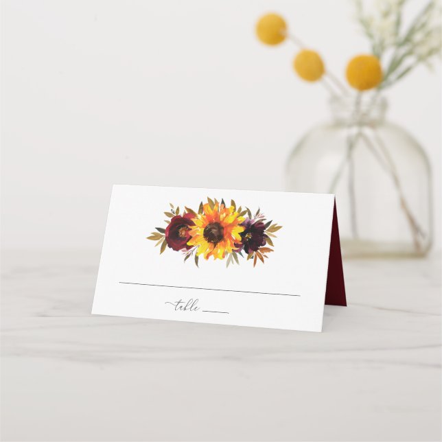 Sonnenblumen Rose Rot Lila Rustikale Hochzeit im H Platzkarte (Vorderseite)