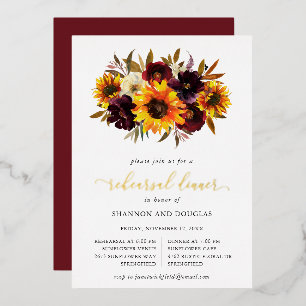 Sonnenblumen Rose Rustic Fall Probe Abendessen Gol Folieneinladung
