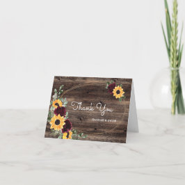 Sonnenblumen Rose Rustic Wood Wedding Danke Karte
