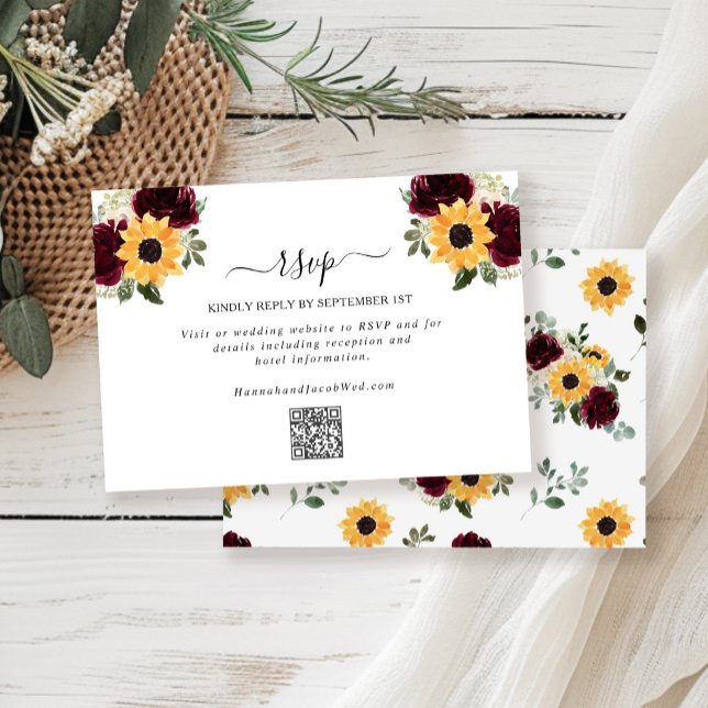 Sonnenblumen-Rose Rustikale QR-Hochzeit RSVP Karte (Von Creator hochgeladen)