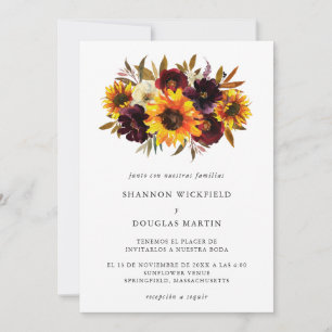 Sonnenblumen Rose Rustikaler Fall Spanische Hochze Einladung
