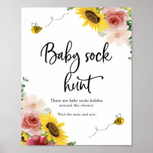 Sonnenblumen, Rose und Bees Baby Sock Hunt Poster