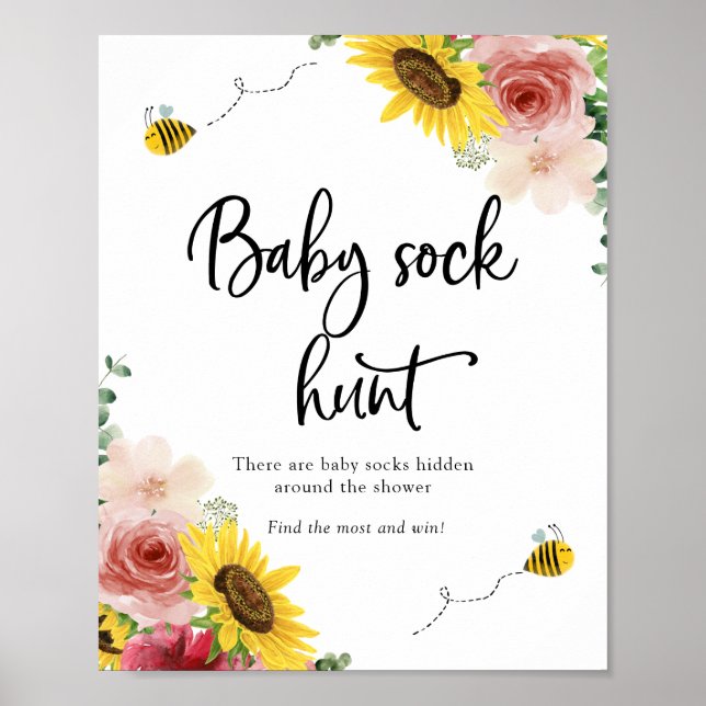 Sonnenblumen, Rose und Bees Baby Sock Hunt Poster (Vorne)